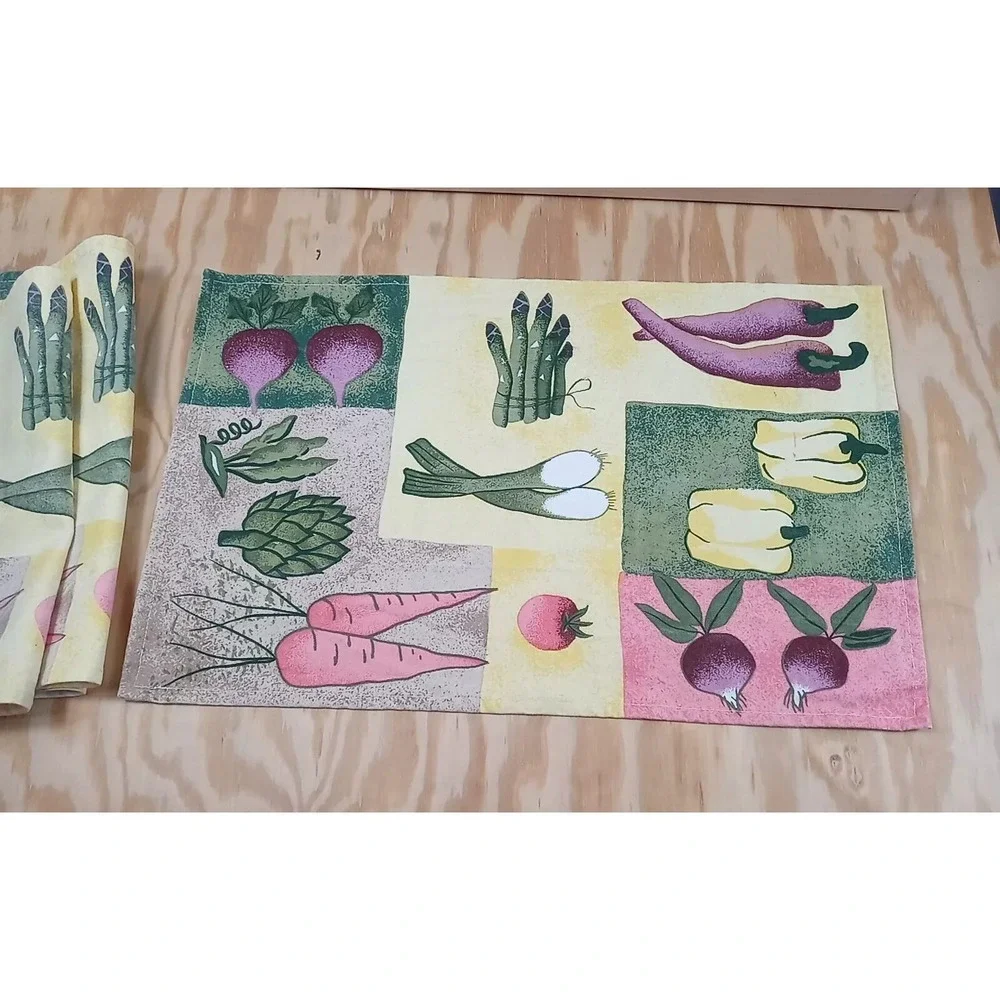Lot Of 4 Vintage Hartstonz Placemats Vegetable Pattern Cloth Placemats‎ 1996